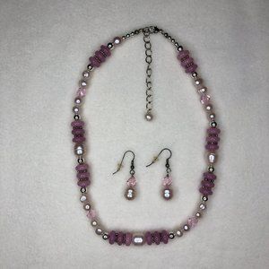 Betsy Michaels Pink Pearl & Crystal Necklace with Earrings